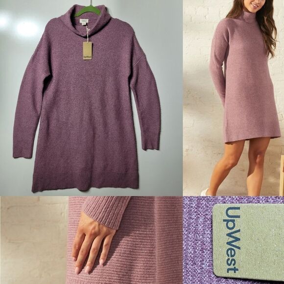 NEW M UPWEST SWEATER DRESS PURPLE TURTLENECK COWL TUNIC MEDIUM NWT - Picture 1 of 8